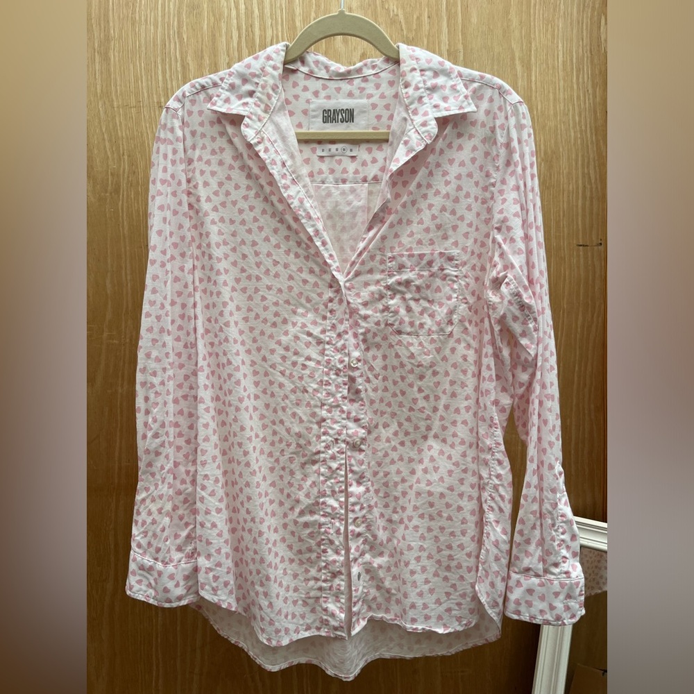 Grayson pink heart pattern button down